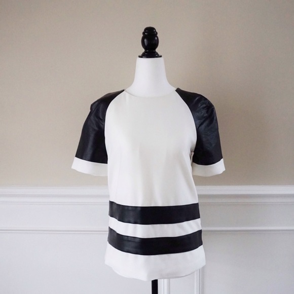 Black and white faux leather t-shirt - Picture 1 of 5